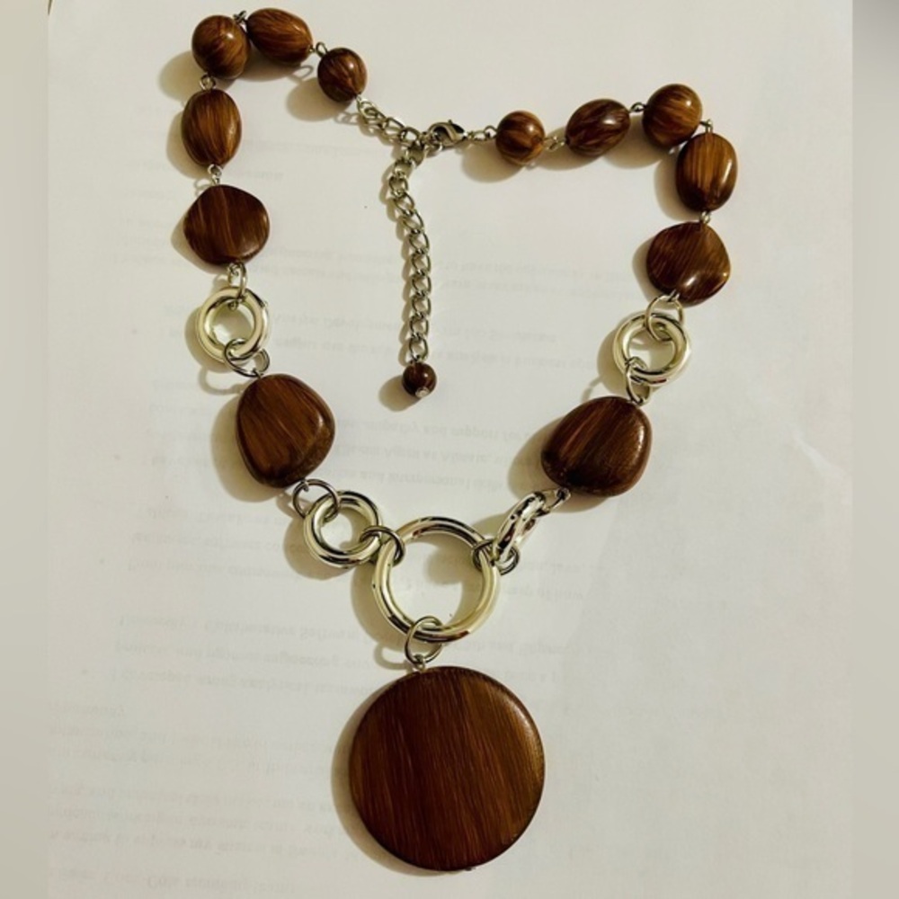 Elegant Wooden Bead Necklace 🌿✨ - 10-inch Drop from Clasp to Pendant